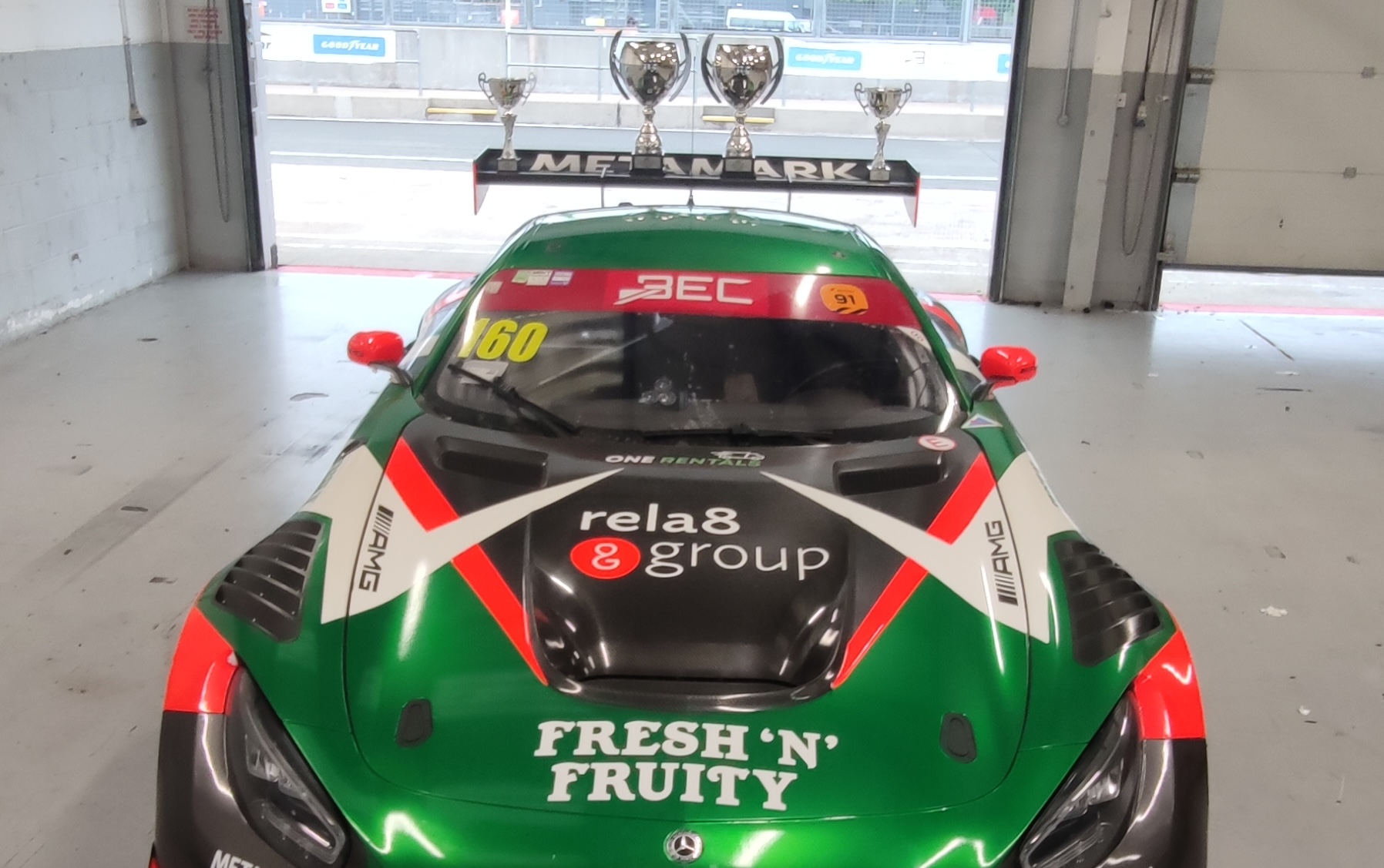 Rob Boston Racing's Mercedes AMG GT3 sporting trophies I aided in winning in the BEC